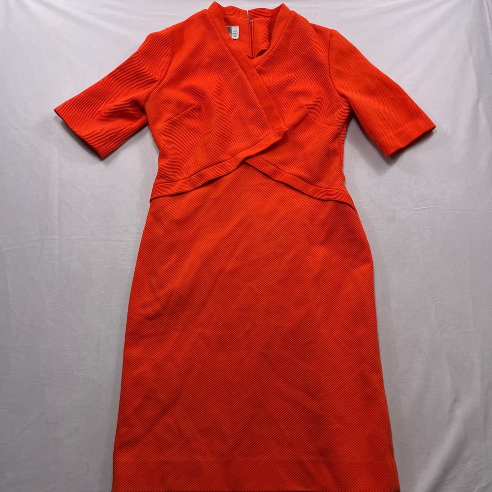 Edith Flagg Dress Vintage Textured Knit Crossover Mock Neck Orange Womens S M
